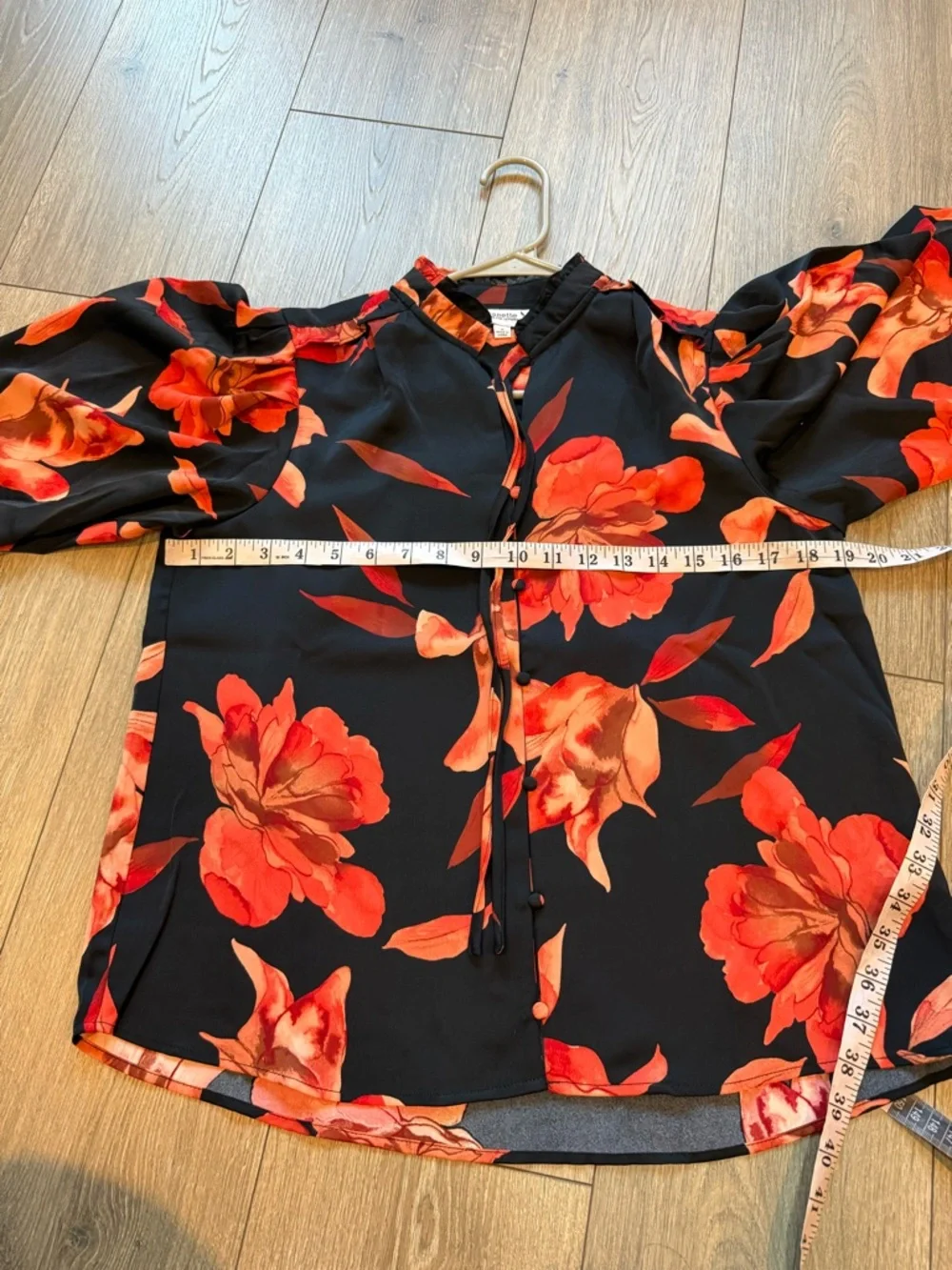 Nanette Lepore Black Blouse with Orange Floral Print NWT - Picture 7 of 9